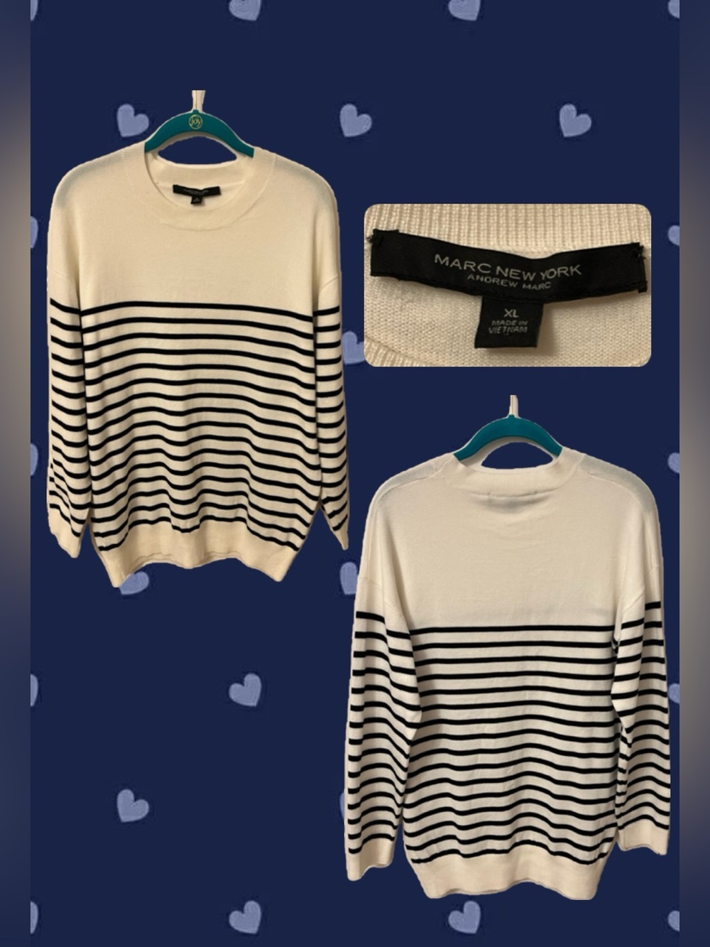 Marc New York Cream Sweater with Black Horizontal Stripes